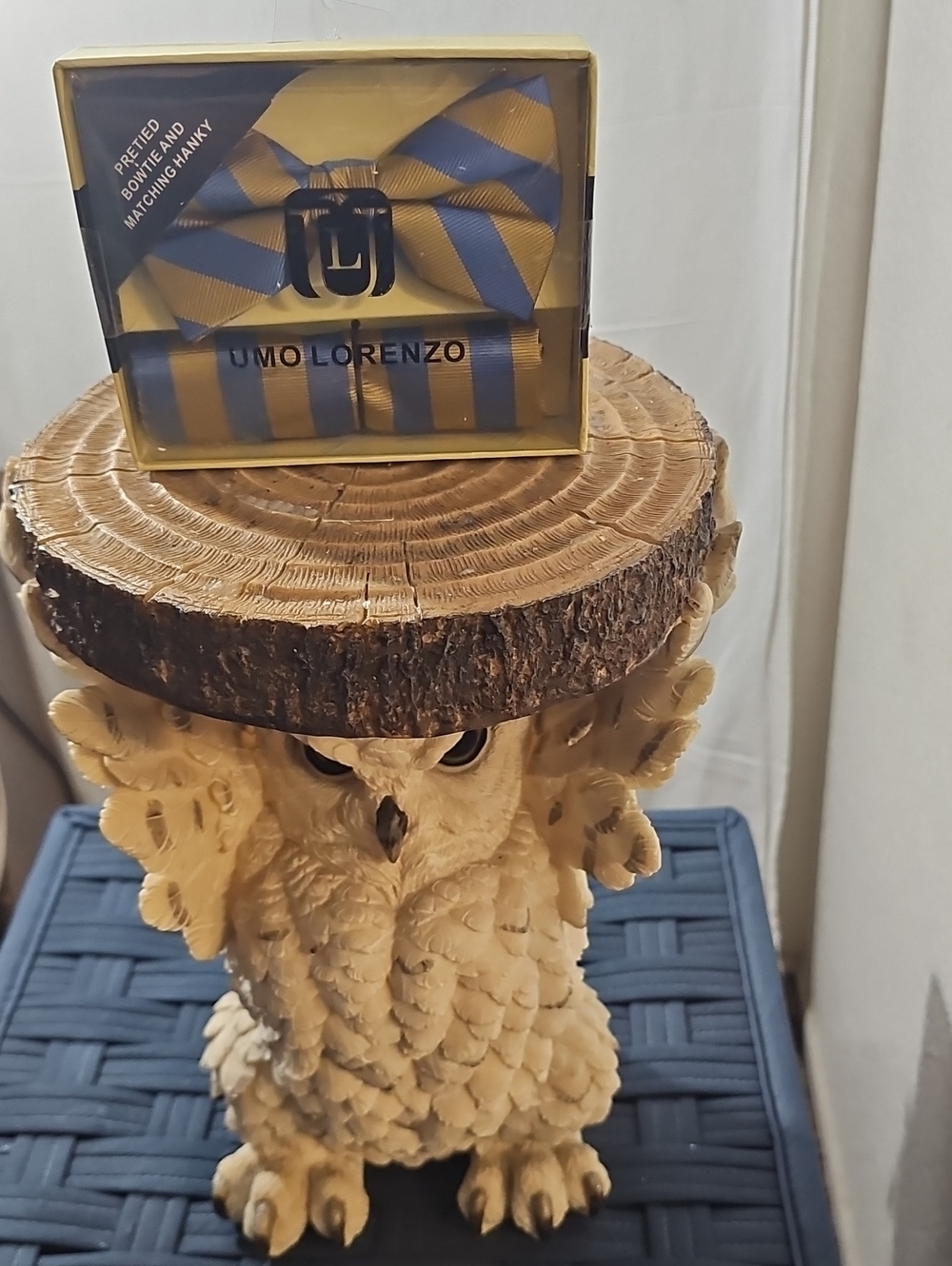 lorenzo Blue and Gold Striped Bow Tie with Matching Hanky